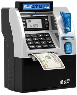 Inspired Deals Electronic ATM Piggy Bank For Kids With Card Swipe, Password Lock, Coin & Cash Savings Safe black