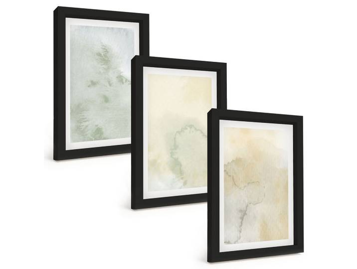 BILDER SET 3er Set - 20x30 cm Schwarzer Rahmen - Pastellfarbene Aquarelltexturen