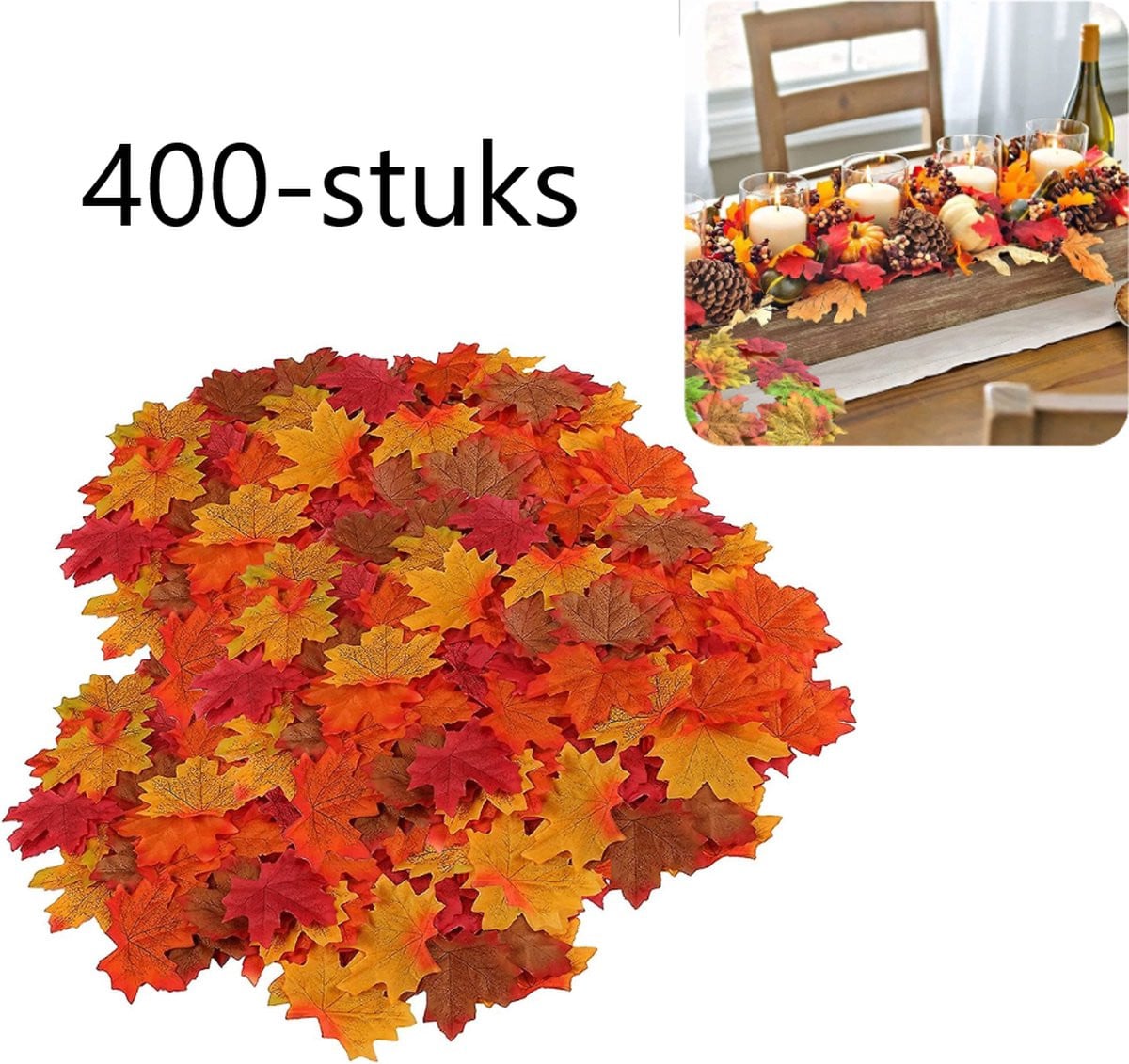 400 stuks Herfst Esdoorn Bladeren - Kunstmatige Herfstdecoratie in Geel, Oranje en Rood - Afmeting: 8 x 6,5 cm