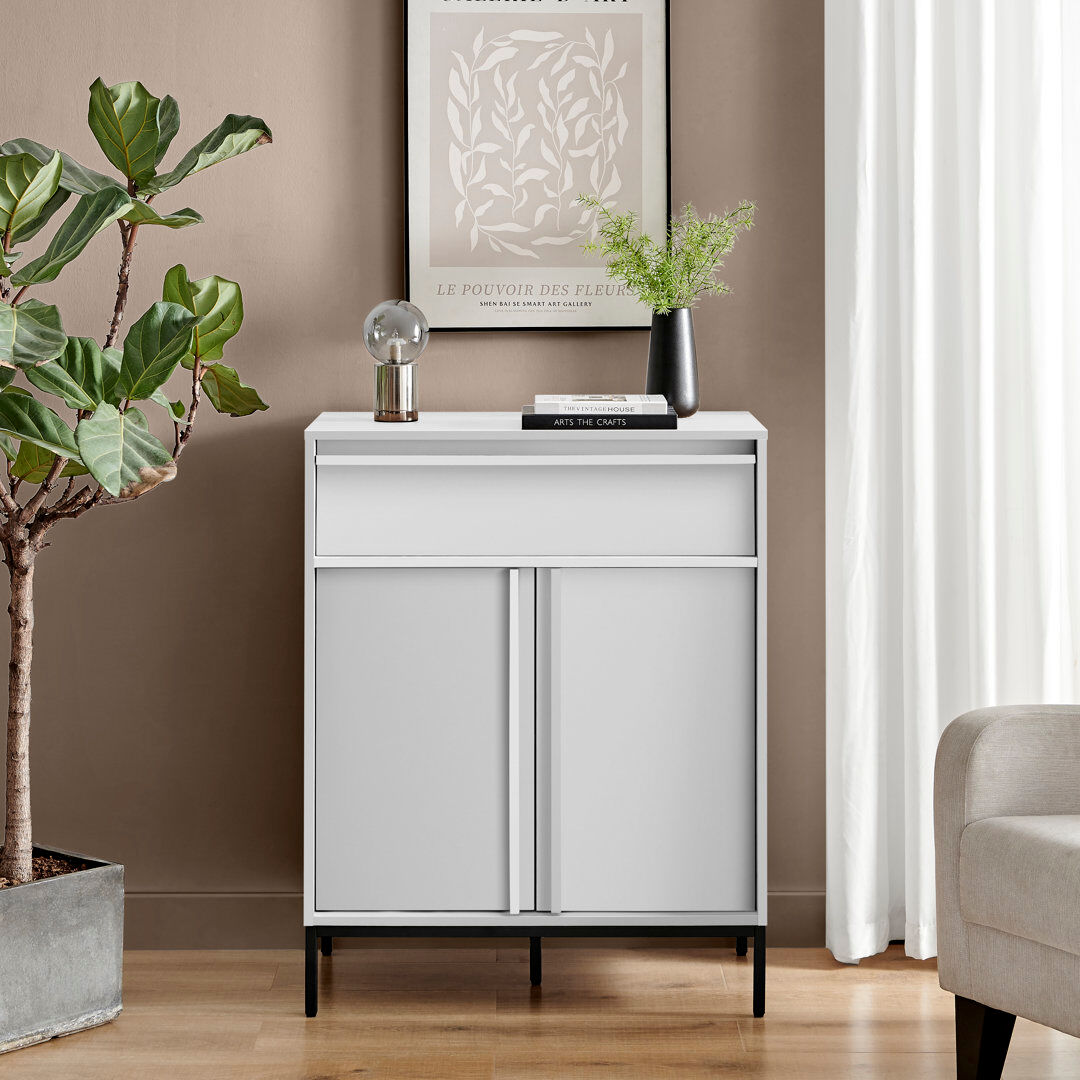 Latitude Run Skit Living Room Sideboard - Sleek Scandi Design Cabinet and Drawer Storage White 100cm H X 80cm W X 40cm D