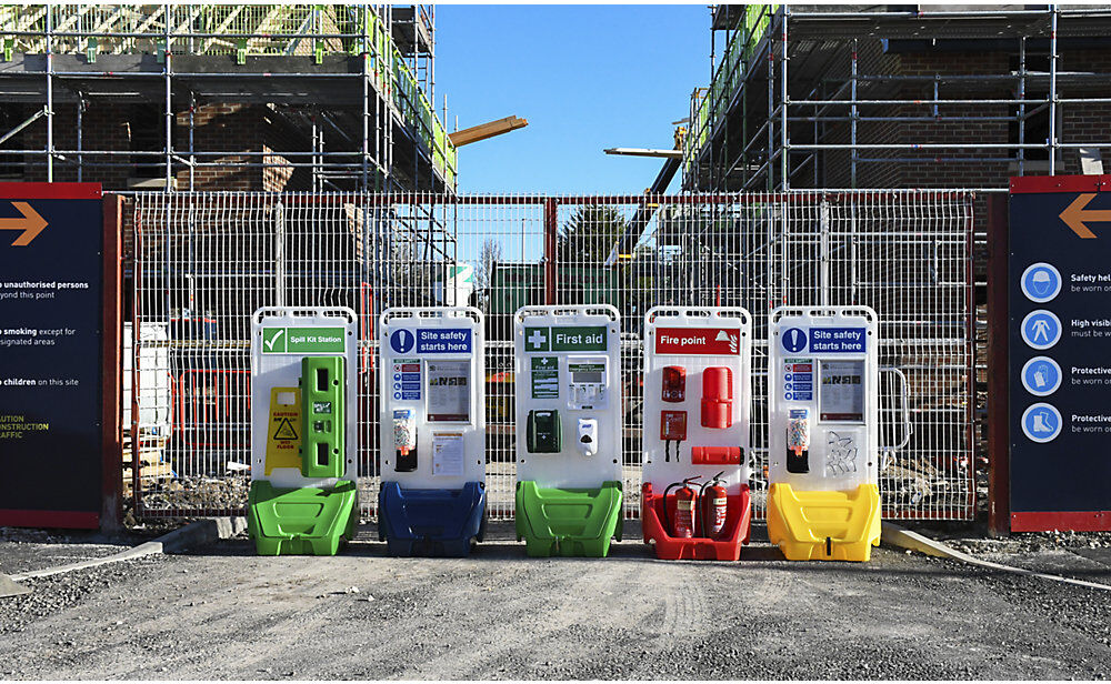 kaiserkraft Mobile Service-Station SAFETY POINT, mit abschließbarem Deckel, Dichtung, für Sicherheits-/Schutzprodukte, rot