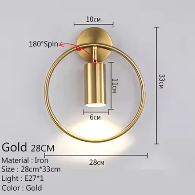 Inspire Curations Nordic Gold Decorative Bedside Wall Sconce 28cm Black And Gold warm Light