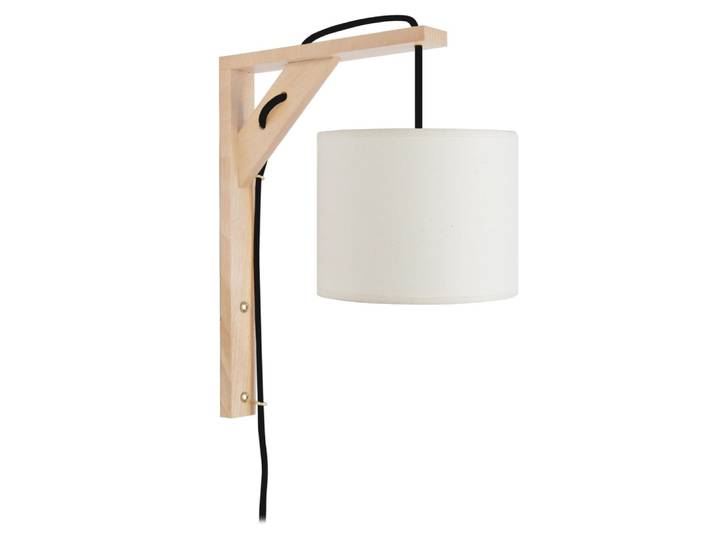 Applique bois naturel abat-jour tissu écru