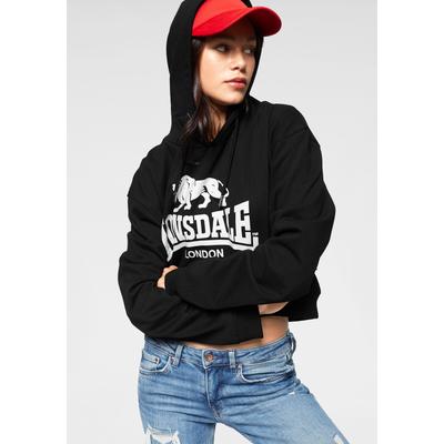 Kapuzensweatshirt LONSDALE "Crop ROXETH", Damen, Gr. S (36), schwarz, angeraute Sweatware, Obermaterial: 80% Baumwolle, 20% Polyester. Kapuzenfutter: 80% Baumwolle, 20% Polyester, unifarben, lässig geschnitten bauchfrei, Rippbündchen, Sweatshirts