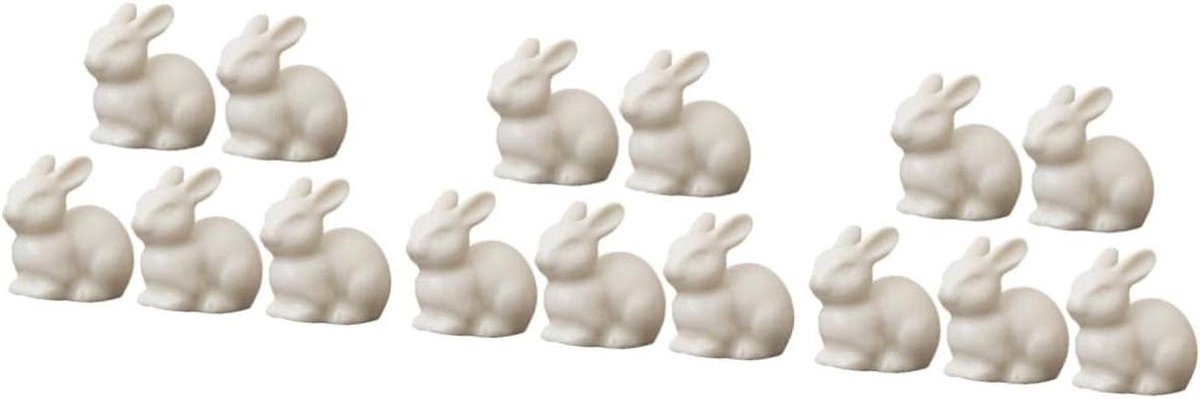 Wit Keramisch Konijnen Decoratie Beeldje voor op Tafel - Hoogte: 4 cm