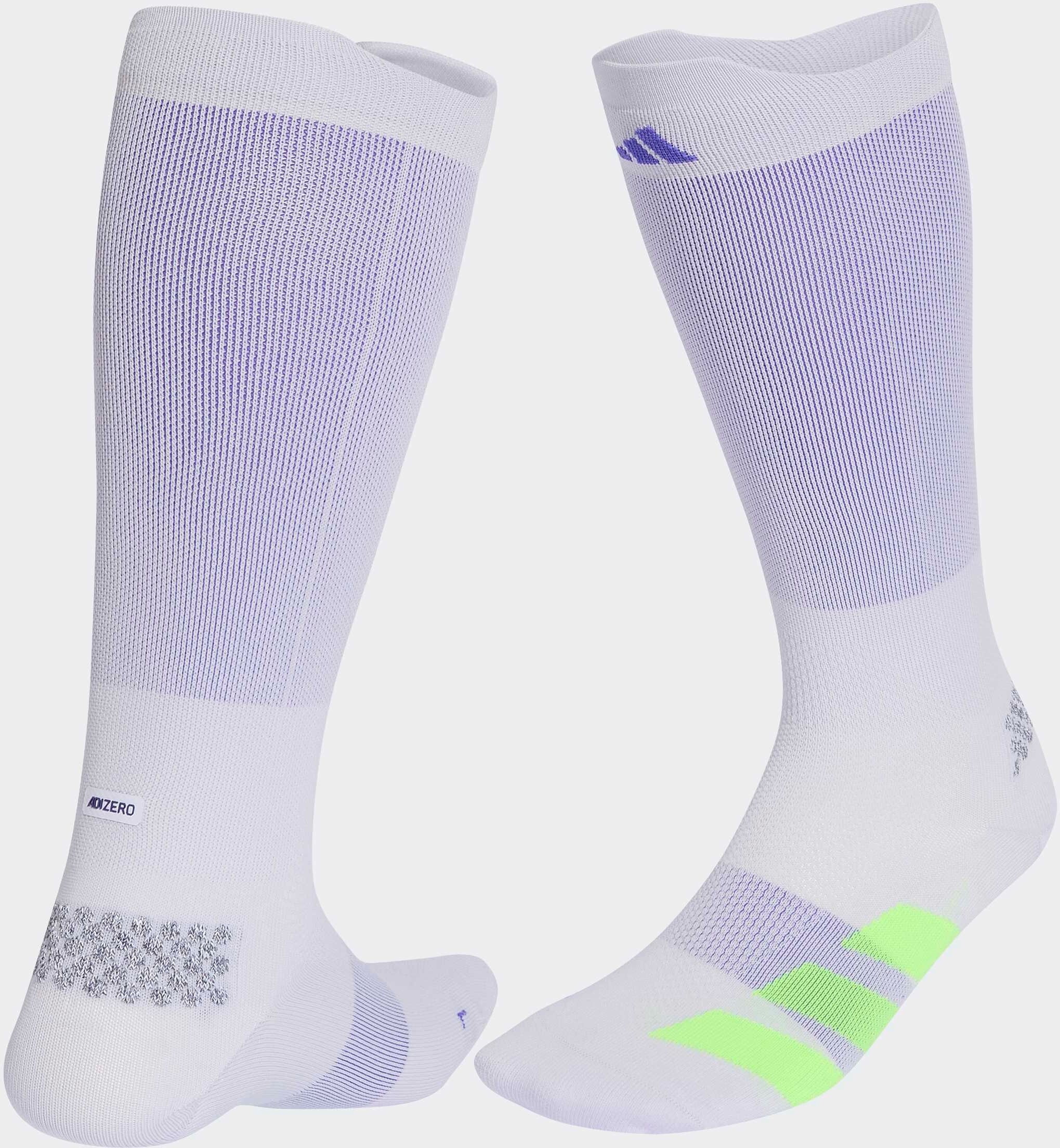 Funktionssocken ADIDAS PERFORMANCE "RUNNING ADIZERO WADENLANGE", Herren, Gr. XL (46/48), weiß (frozen lila, solar lila), Obermaterial: 100% Polyamid, Socken Funktionssocken