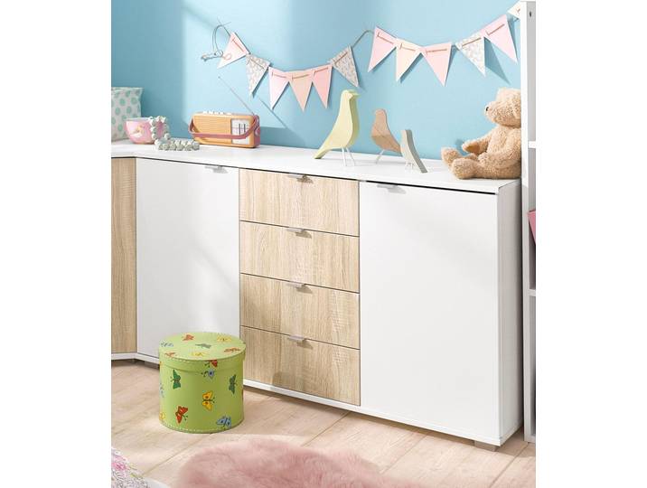 Kombikommode PRIESS, weiß (weiß, struktureichefarben hell), B:123cm H:71cm T:38cm, Sideboards, Kombikommode