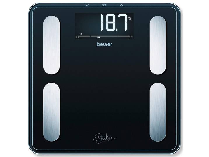 Beurer Körperanalysewaage, Schwarz, Glas, 36.3x35.5x4.1 cm, 4 Sensoren, LCD-Display, automatisches Ein-/Ausschalten, automatische Benutzererkennung, hohe Tragkraft, Freizeit & Co, Wellness & Gesundheit, Gesundheit