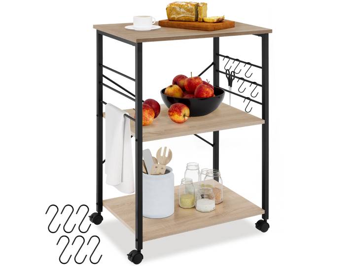 Chariot de service Rugby 65,5x45,5x88,5cm - Bois clair industriel, Chêne Sonoma