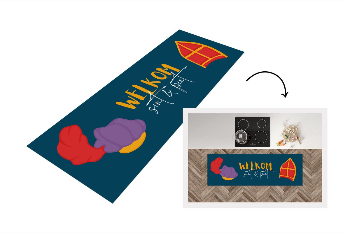 KitchenYeah Keukenloper Sinterklaas Welkom Sint en Piet Vinyl 180 x 60 cm