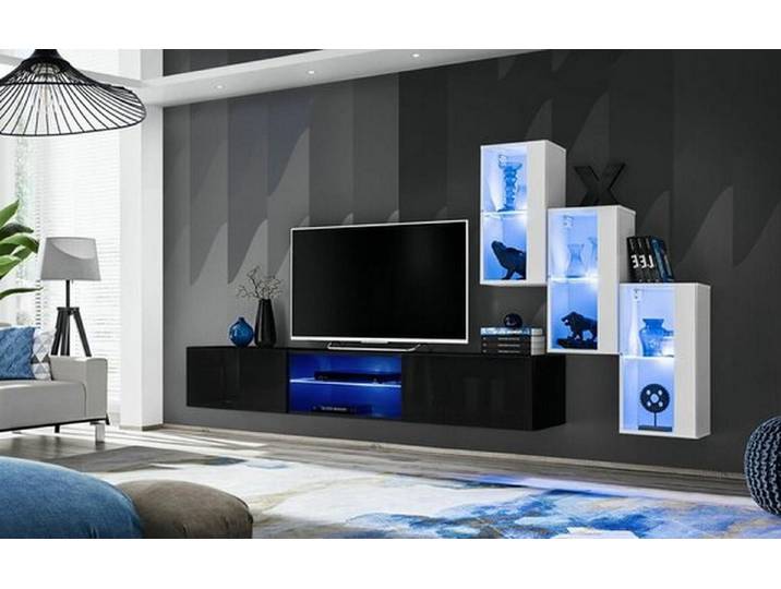 Xlmoebel Wohnwand Stilvolle TV-Konsole mit Wandvitrinen in modernem Design, (4-St., TV Ständer + 3x Wandschrank), Hergestellt in Europa