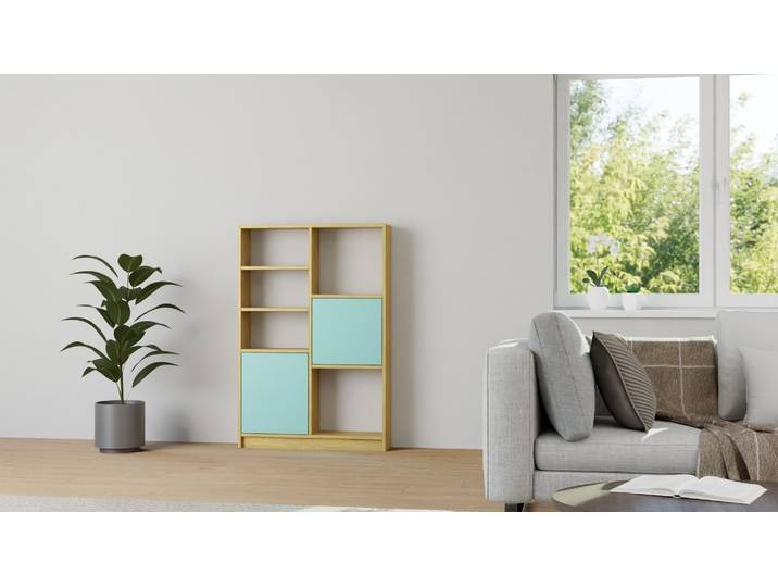 Modernes Regal mit bunten Türen Eiche Natur geölt