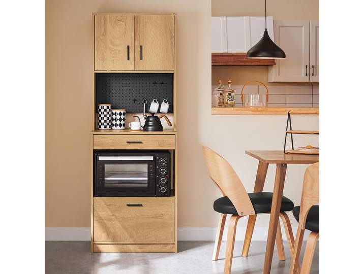 SoBuy : Armoire à micro-ondes avec panneau perforé\, meuble haut\, commode\, armoire de cuisine avec étagère pour micro-ondes\, meuble de rangement\, commode de cuisine\, chariot de cuisine FSB98-N