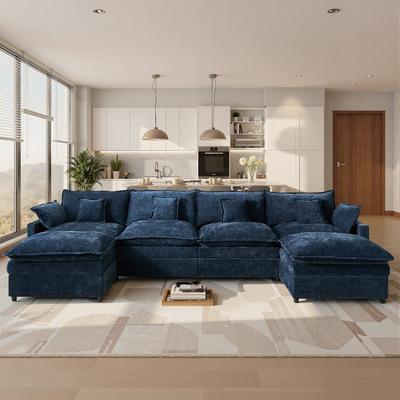 "OVIOS 143"" Oversized Boneless Chenille Cloud-Like Sofa with Ottoman"