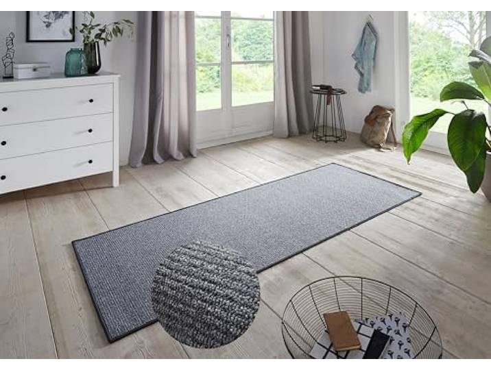 BT Carpet Bouclé Läufer – Küchenläufer rutschfest Teppichläufer Flachgewebe Kurzflor Teppich Küchenteppich für Flur, Küche, Wohnzimmer, Badezimmer, Bad – Grau, 80x300cm