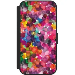 Nivocase Klapphülle für Apple iPhone 16e Handyhülle aus Kunst Leder NIVOflip schwarz Punkte Wasserfarbe (Apple iPhone 16e), Smartphone Hülle, Schwarz