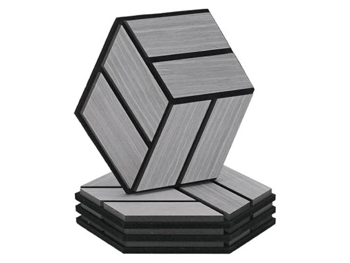 Homestyle4u 4X Hexagon Akustikplatten 30x26x2 cm Grau Schallschutz Paneele