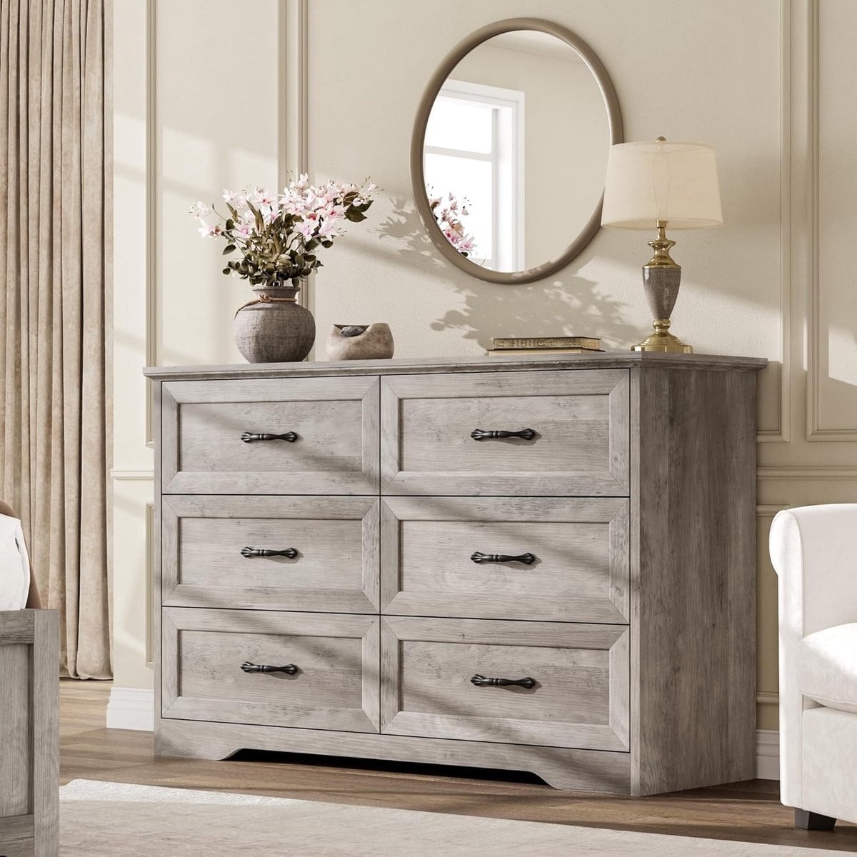Moderne Houten Commode met 6 Laden in Natuurlijk Houtlook - Breedte: 120 cm