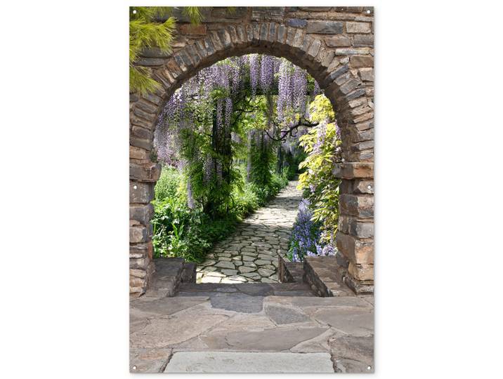 OnlyWow Gartenposter Wald - Aussicht - Steine - Weg Bild 120x180 cm, Graubraun, Kunststoff, Rechteckig, 120x180x0.2 cm, Bilder & Rahmen, Bilder, Sonstige Wandbilder