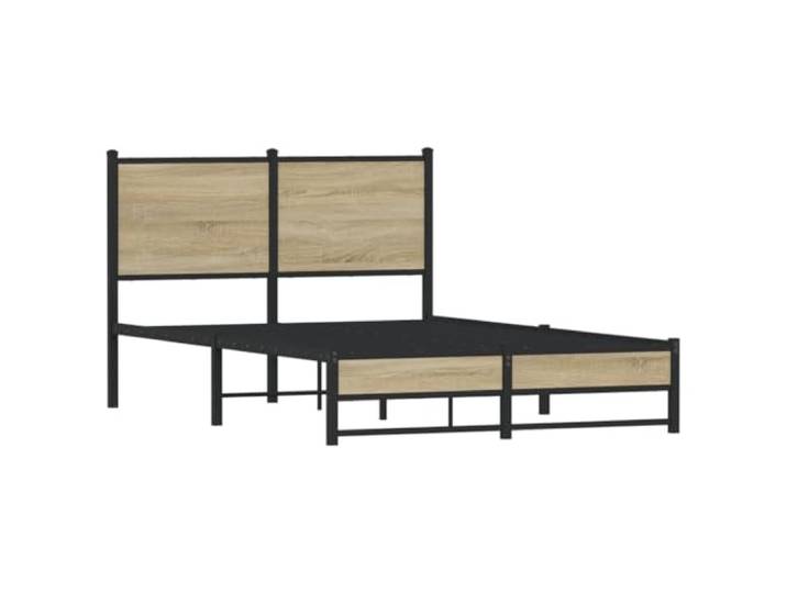 KTHLBRH Bettgestell aus Stahl Eiche Sonoma 120 x 200 cm Lattenrost inkl. Lattenrost, Stauraum unten, Kopfteil für Rückenunterstützung, stabile Konstruktion