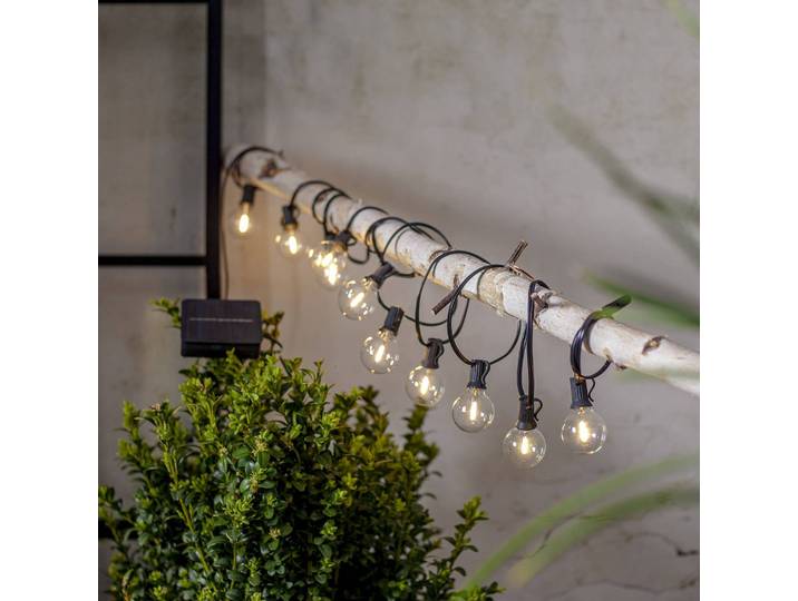 STAR TRADING LED-Solar-Lichterkette Globe Mini, 10-flg., 270 cm, 3000K Mini, schwarz, Kunststoff, Solarleuchte