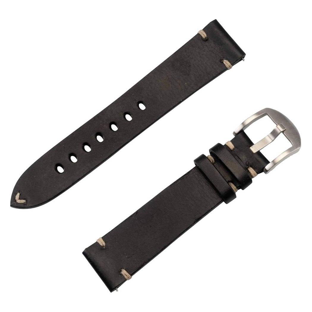 JT Berlin Watchband Alex II Vintage | Universal 20mm | schwarz - Edelstahl | M | 10844 (10844) (Edelstahl, Leder) (10844)