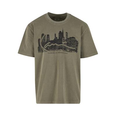 T-Shirt KARL KANI "Karl Kani Signature Skyline Washed Boxy T-Shirt", Herren, Gr. XS, olive, 100% Baumwolle, bedruckt, normal, Rundhals, Shirts T-Shirt