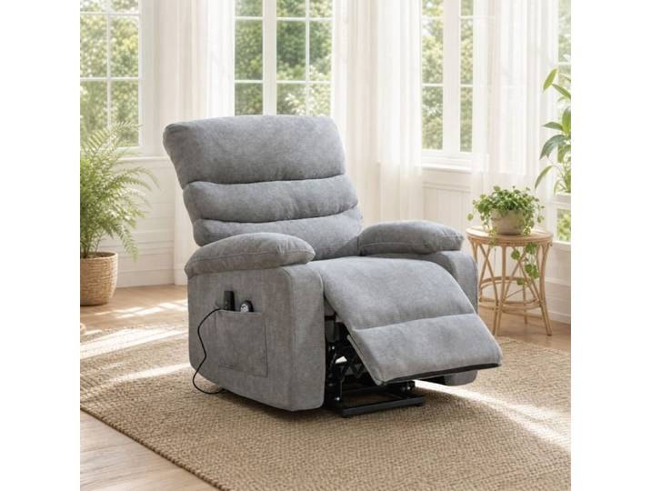 MEULVA Fauteuil releveur électrique massant et chauffant dossier et repose-pieds réglables chenille gris