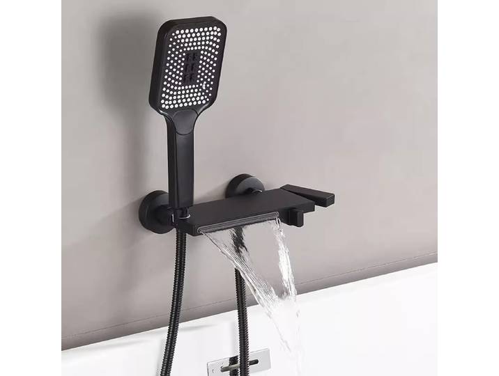 Tuqiu-Ensemble de douche de baignoire gris, chaud et froid, noir, chrome, pliable, laiton blanc