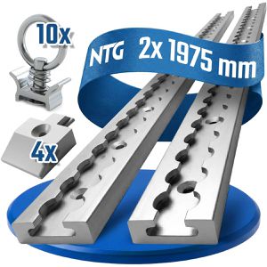 NTG Airlineschiene Standard, Set, zum Schrauben, 2 Stück, 200 cm, Aluminium, silber, eckig, 4 Endkappen & 10 Fittinge