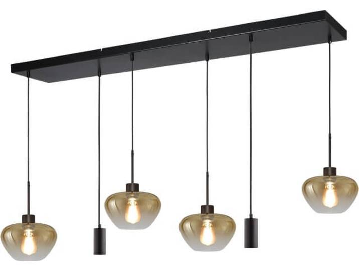 6-lichts hanglamp Genua zwart met 4x goud glas en 2x pendel Masterlight - 2971-0505130256MB224