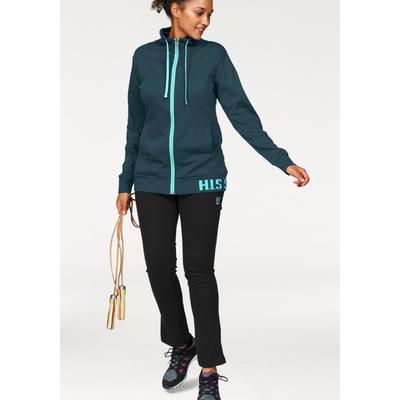 Jogginganzug H.I.S, Damen, Gr. 46, blau (petrol), Obermaterial: 50% Baumwolle, 50% Polyester, unifarben, bequem, Sportanzüge Jogginganzug, Große Größen