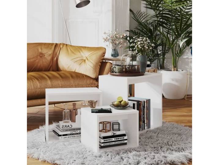 Tables gigognes 3 pcs Blanc Aggloméré