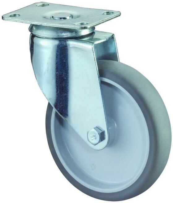 BS Rollen Roulette pivotante C100.A80, avec plaque, diamètre 125, L 31mm 100kg, caoutchouc (C100.A80.125)