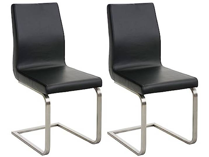 CLP 2er Set Esszimmerstühle Belfort, Freischwinger mit Polsterung, Kunstlederbezug, Edelstahlgestell, Küchenstuhl modern Farbe schwarz