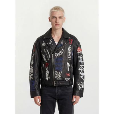 Lederjacke TRUEPRODIGY "Danis Auffälliger Graffiti Print", Herren, Gr. XXL, schwarz, Obermaterial: 100% Schafsleder sheepskin., regular fit, Jacken
