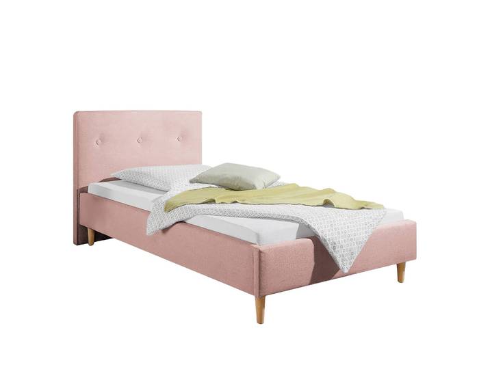 Lit capitonné Mosvik 100 x 200cm Tissu structuré Rose foncé/Rose vieilli
