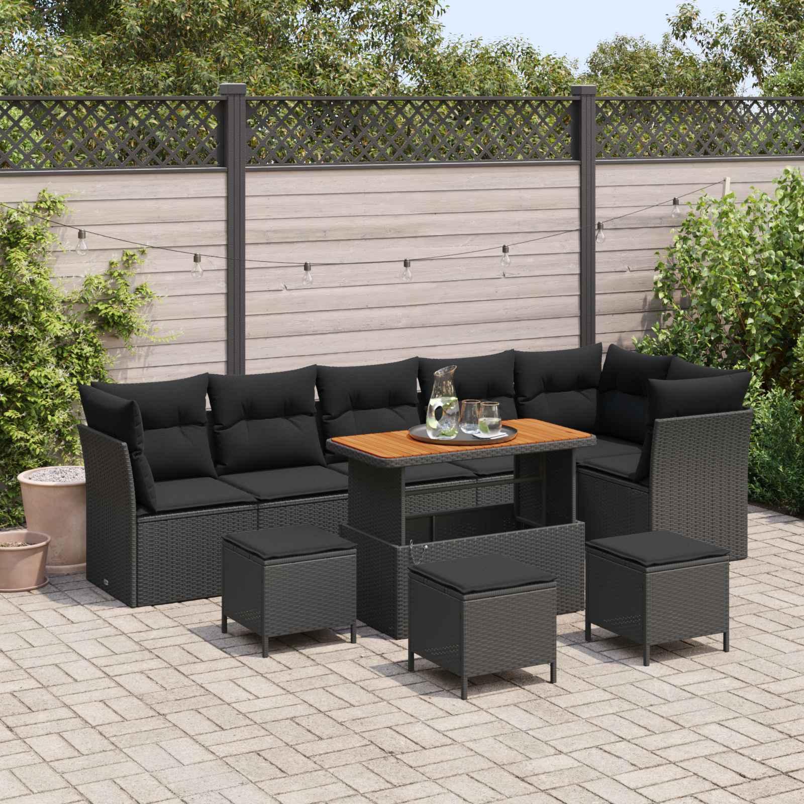 vidaXL Garten-Sofa-Set 10 Stk. 6-Sitzanzahl Schwarz