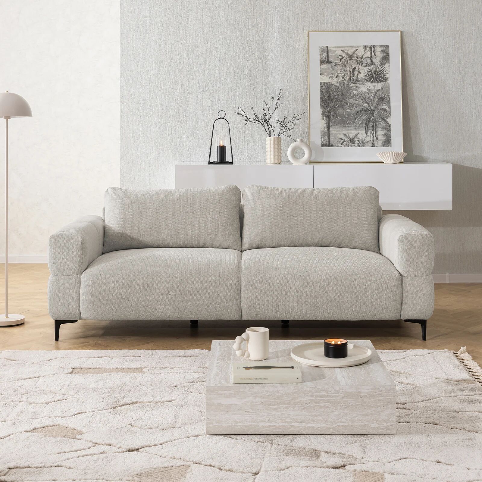 garneroarredamenti Divano lineare 217x97cm 3 posti tessuto beige Panorama