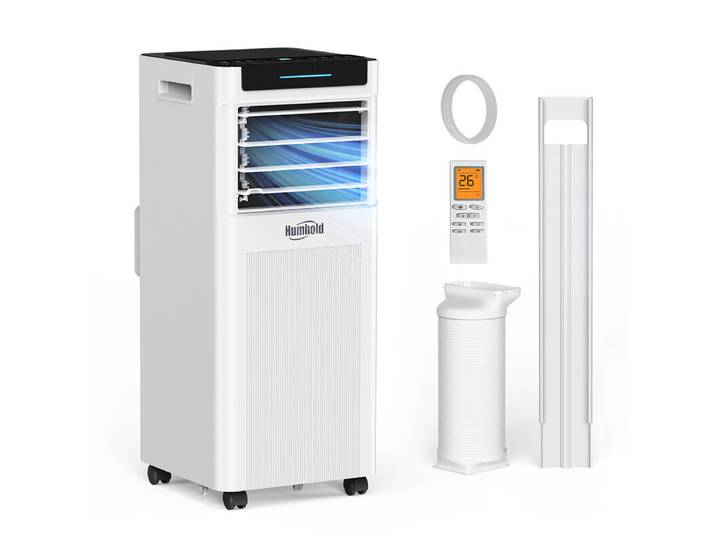 Humhold 9000 BTU climatiseur portable, unité de climatisation 3 en 1 de 2,6 kW pour pièces jusqu'à 30 m², avec modes refroidissement, déshumidification et ventilation, mode veille silencieux, minuterie de 24 heures, kit fenêtre inclus