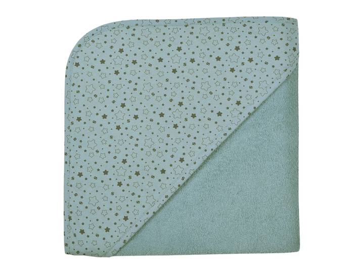 Kapuzenhandtuch WÖRNER Sterne eisblau Kapuzenbadetuch 100/100 , blau (eisblau), B:100cm L:100cm, Frottee, Frottier, Handtücher, Kapuzenhandtuch, obere Lage der Kapuze aus bedrucktem Single-Jersey