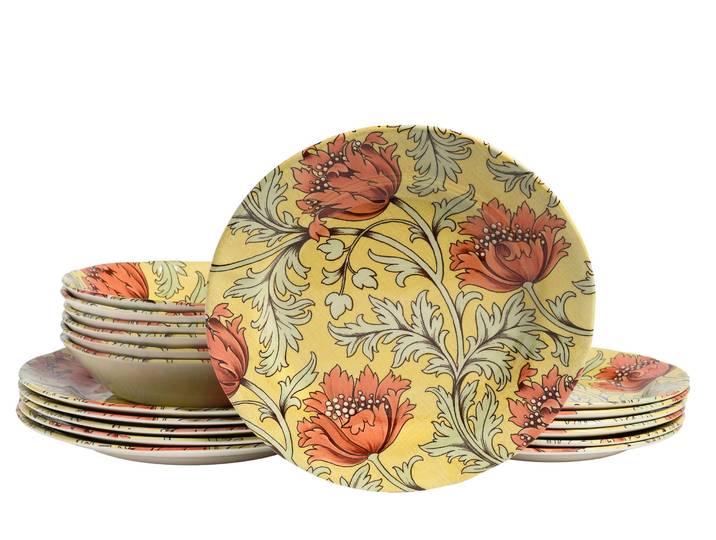 Teller-Set CREATABLE Florentina, Teller Set 18-tlg , gelb, 18 Stk., Steingut, Geschirr-Sets, Teller-Set, Blumendekor