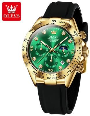 Fashion Sheath Luxury Quartz Watch For Men Waterproof Chronograph Wristwatch gold Green