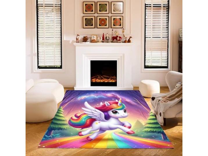 KIDSLOVE Einhorn Teppich Wohnzimmer 160x230cm Schlafzimmer kinderteppich Cartoon Einhorn kinderzimmer Junge, Einhorn Teppich wohnzimmerteppich fur Dekoration (120x180 cm,5)