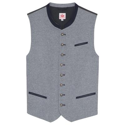 Trachtenweste SPIETH & WENSKY "Haldis", Herren, Gr. 54, blau, Obermaterial: 100% Polyester PES. Futter: 95% Baumwolle CO. 5% Elasthan EL. 95% Baumwolle CO. 5% Elasthan EL., uni, festlich, modern fit, Rundhals, Westen, silberne Knöpfe, Stehkragen