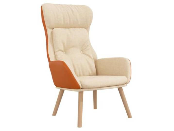 KTHLBRH Relaxsessel Creme aus Stoff und PVC mit Gestell aus Metall Schaumstoffpolsterung, bequeme Armlehnen, Hevea-Holzbeine, 110 kg Tragkraft, moderner Stil