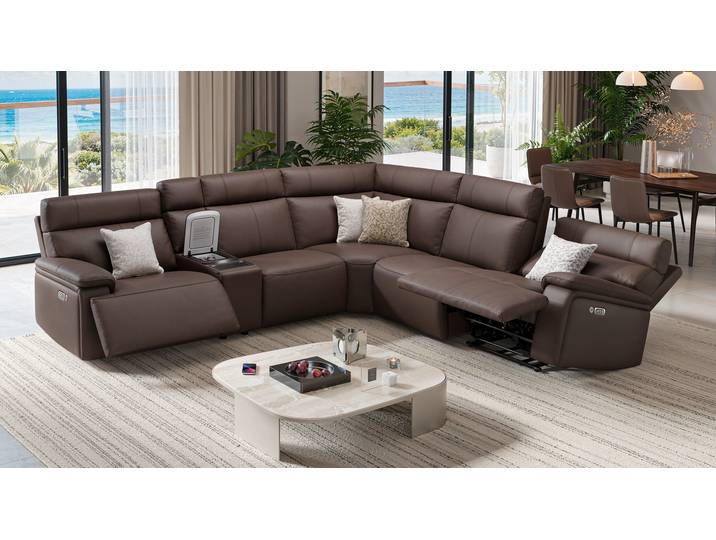 Wohnlandschaft STILO Leder Echtleder Sofa L-Form Ledercouch Relaxfunktion Kühlfach Ecksofa