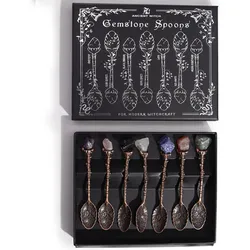 Set of 7 Bronze Gemstone Crystal Witch Spoons