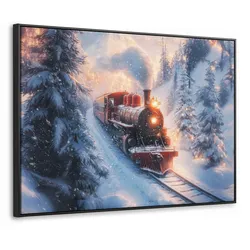 LEINWAND Bilder mit Rahmen - Weihnachtszug - Schnee - Winter - Weihnachten - 100x70