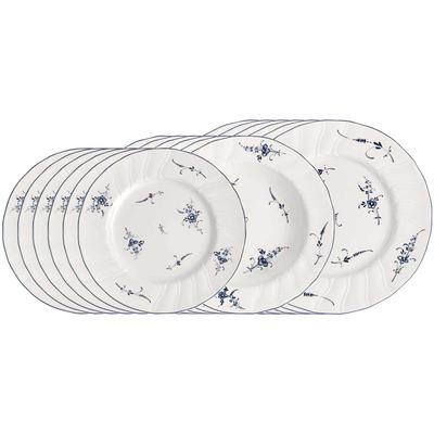 Geschirr-Set VILLEROY & BOCH "Teller-Set Vieux Luxembourg 18er Set weiß-blau", bunt (weiß, blau), 18, Porzellan, Geschirr-Sets, Geschirr-Set, Spülmaschinengeeignet, Mikrowellengeeignet
